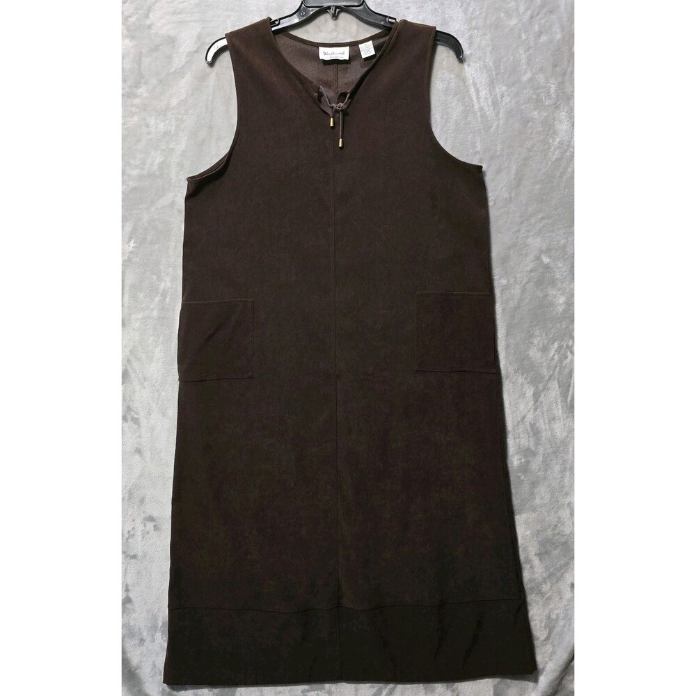 VTG Westbound Petites Faux Suede Long Maxi Dress PL Brown Tassel Tie Pockets
